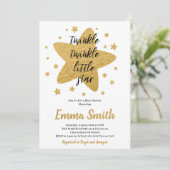 キラキラキラキラ小さな星金ゴールド星ベビーシャワー 招待状 (スタンド正面)