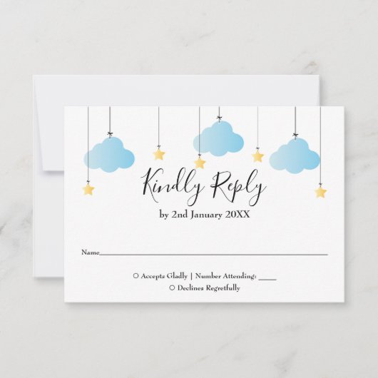 キラキラキラキラ星ブルーボーイベビーシャワー 出欠カード (正面)