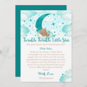キラキラキラ小さな星クマ赤ちゃんシャワー サンキューカード (正面/裏面)