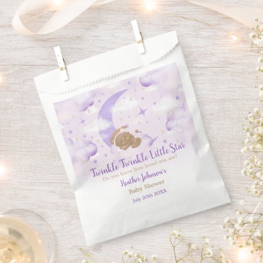 キラキラキラ小さな星クマ赤ちゃんシャワー フェイバーバッグ (クリップ留めされた状態)