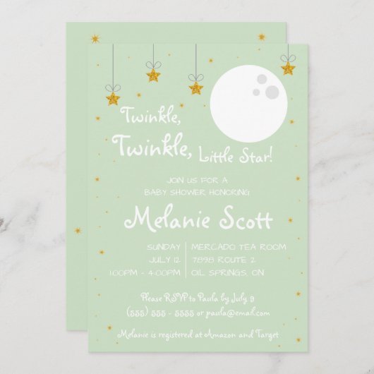 キラキラキラ小さな星!赤ちゃんシャワー 招待状 (正面/裏面)