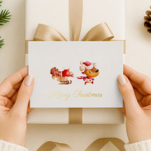キラキラクリスマストンカチューシャ付きサンタ帽子のかわいいトナカイのホリデーカード