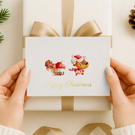 キラキラクリスマストンカチューシャ付きサンタ帽子のかわいいトナカイのホリデーカード 箔シーズンカード