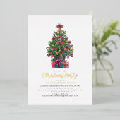 キラキラクリスマスパーティー  の木  ゴールド 箔招待状 (立ち正面)