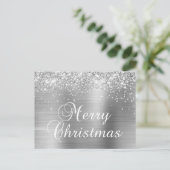 キラキラクリスマス シルバーグリッター フェイクフォイル シーズンポストカード (スタンド正面)