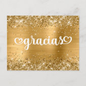 キラキラゴールドのキュートなハート ミス キンセ グラシアス ポストカード (正面)