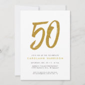 キラキラゴールドの50歳の誕生日パーティー招待状 招待状 (正面)