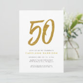 キラキラゴールドの50歳の誕生日パーティー招待状 招待状 (スタンド正面)