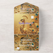 キラキラゴールドドリッピングエレガントピーコック オールインワン招待状 (外側)