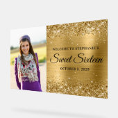 キラキラゴールドホイル スイートシックスティーン ウェルカム ビッグ アクリルサイン (傾斜)