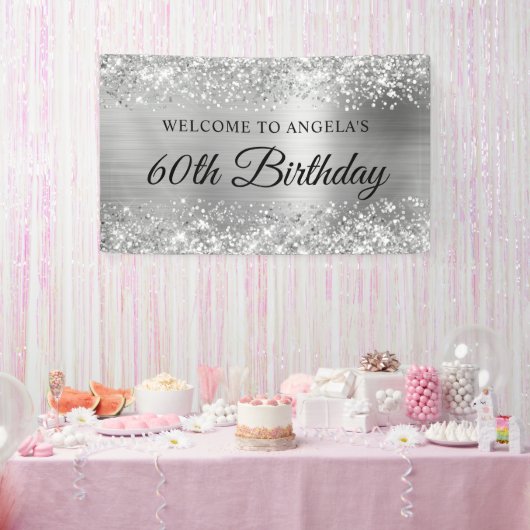 キラキラシルバーフォイル60歳の誕生日ウェルカム 横断幕 (パーティー)