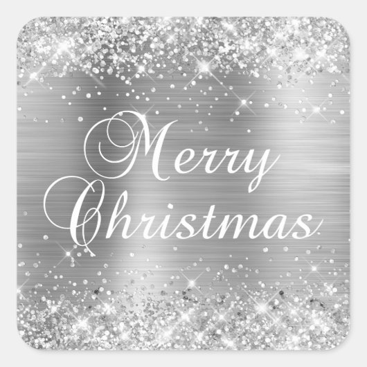 キラキラシルバーフォイル メリークリスマス スクエアシール (正面)