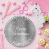 キラキラシルバーフォイル メリークリスマス ペーパープレート (パーティー)