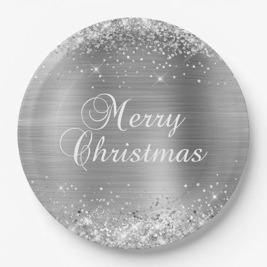 キラキラシルバーフォイル メリークリスマス ペーパープレート (正面)