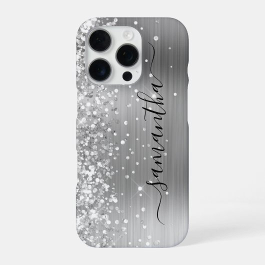 キラキラシルバー メタリック ガーリー サイン iPhoneケース (裏面)