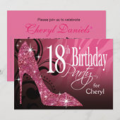 キラキラスティレットゼブラ 18歳の誕生日 ピンク 招待状 (正面/裏面)