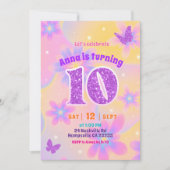 キラキラタイダイ柄の女の子10歳の誕生日 招待状 (正面)