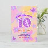 キラキラタイダイ柄の女の子10歳の誕生日 招待状 (スタンド正面)