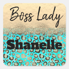 キラキラターコイズヒョウボスレディ スクエアシール