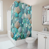 キラキラティール（緑がかった色）マーメイドテールはかりで測プリントとシェル シャワーカーテン (インサイチュ)