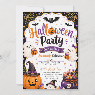 キラキラハロウィンゴーストパンプキンハロウィンパーティー 招待状