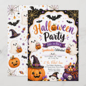 キラキラハロウィンゴーストパンプキンハロウィンパーティー 招待状 (正面/裏面)