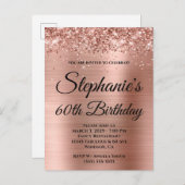 キラキラバラ金ゴールドファンシーモノグラム60誕生日 インビテーションポストカード (正面/裏面)