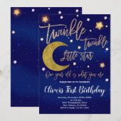 キラキラバースデー 月と星の誕生日 招待状 (正面/裏面)