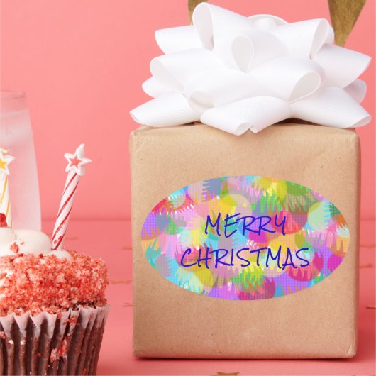 キラキラパーソナライズされた輝くクリスマス 楕円形シール (パーティー)