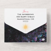 キラキラパーソナライズされた輝く家族の写真クリスマスカード オールインワン招待状 (裏面)