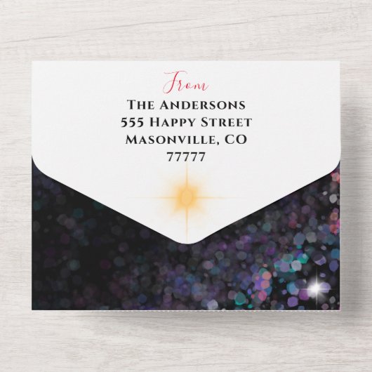 キラキラパーソナライズされた輝く家族の写真クリスマスカード オールインワン招待状 (裏面)