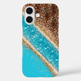 キラキラヒョウ柄のスマホケースデザイン iPhone 16ケース