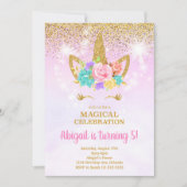 キラキラピンクユニコーン誕生日招待状 招待状 (正面)