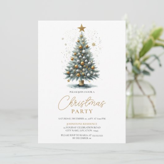 キラキラフェイク輝く水の色クリスマスツリー 招待状 (スタンド正面)