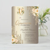 キラキラフラワーチャンピエングラス Quinceañera 招待状 (スタンド正面)