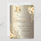 キラキラフラワーチャンピエングラス Quinceañera 招待状 (正面)