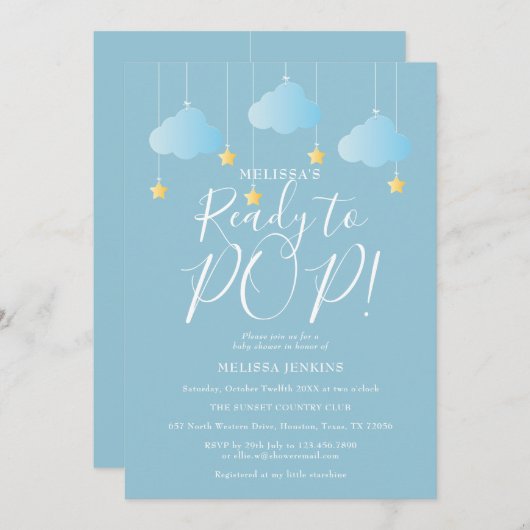 キラキラポップ・アートの輝く赤ちゃんシャワー 招待状 (正面/裏面)