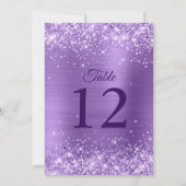 キラキラ光の紫色のテーブル番号5x7カード (正面)