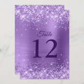 キラキラ光の紫色のテーブル番号5x7カード (正面/裏面)