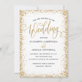 キラキラ光の結婚式招待状フェイク金ゴールドグリッター 招待状 (正面)