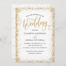 キラキラ光の結婚式招待状フェイク金ゴールドグリッター 招待状