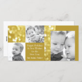 キラキラ光る金ゴールド | ホリデー3枚のフォトカード シーズンカード (正面/裏面)