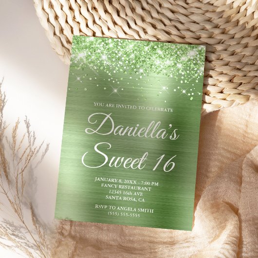 キラキラ光グリーンフォイルスウィート16 招待状