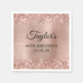 キラキラ光バラ金箔40th誕生日 スタンダードカクテルナプキン (正面)