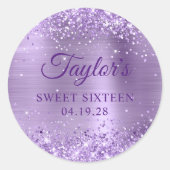 キラキラ光パープルフォイルSweet sixteen ラウンドシール (正面)