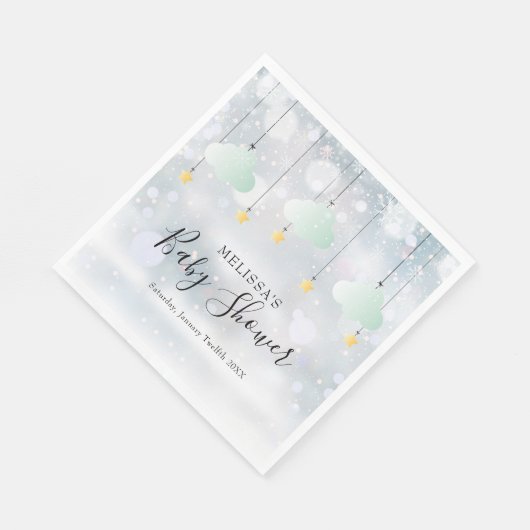 キラキラ冬男女兼用の赤ちゃんシャワー スタンダードランチョンナプキン (角)