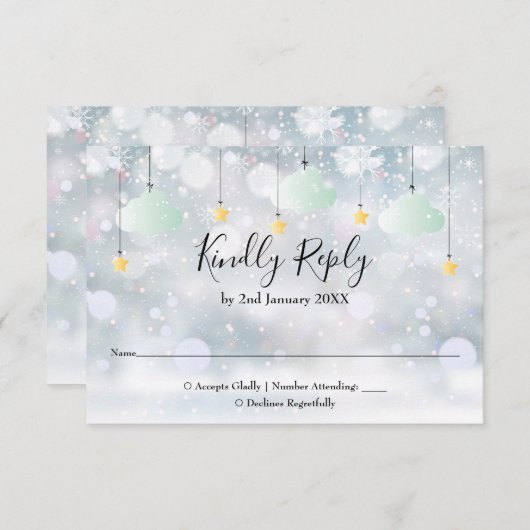キラキラ冬男女兼用の赤ちゃんシャワー 出欠カード (正面/裏面)