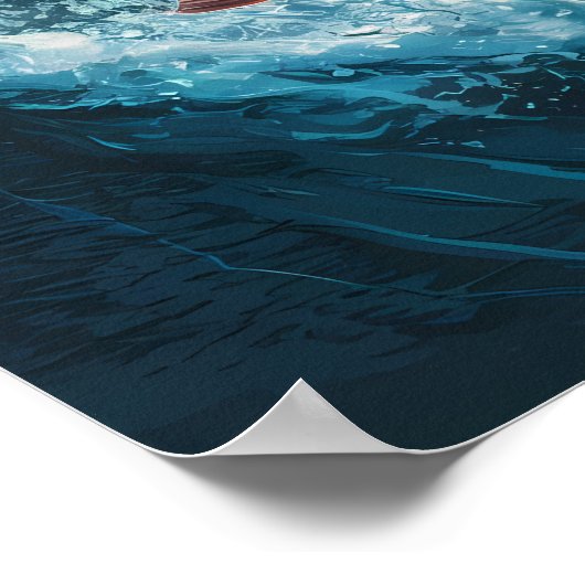 キラキラ威厳のある輝く魚の上にワシが舞い上がる ポスター (角)