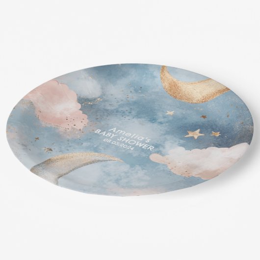 キラキラ小さな星かわいい赤ちゃんシャワー ペーパープレート (アングル)