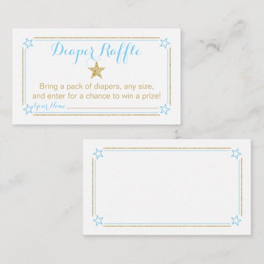 キラキラ小さな星の男の子の赤ちゃんシャワーおむつラッフル エンクロージャーカード (正面/裏面)